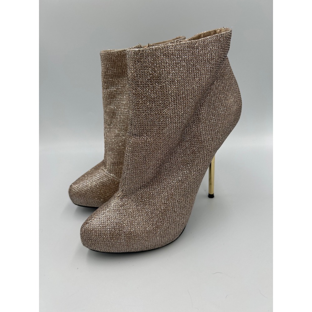 ShoeDazzle Womens Gold Glitter Stiletto Ankle Boots Pointed Toe Side Zip 7.5